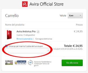 dove inserire il coupon Avira