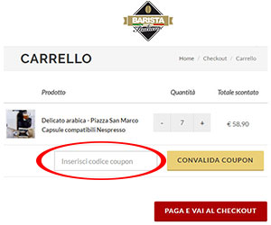dove inserire il coupon BaristaItaliano