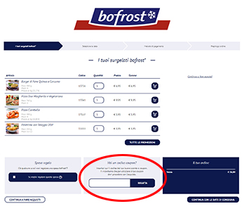 dove inserire il coupon Bofrost