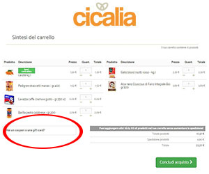 dove inserire il coupon Cicalia