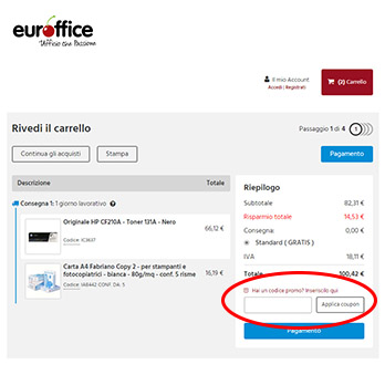 dove inserire il coupon Euroffice