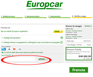 dove inserire il coupon Europcar
