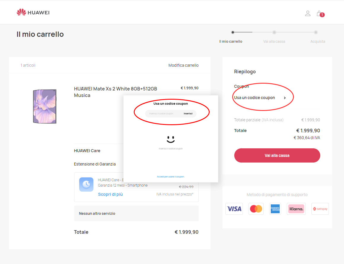 dove inserire il coupon Huawei