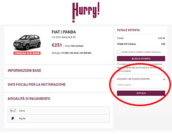 dove inserire il coupon Hurry!