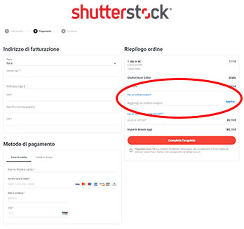 dove inserire il coupon Shutterstock