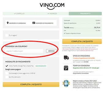 dove inserire il Coupon Vino.com