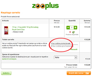 dove inserire il coupon ZooPlus