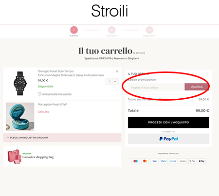 dove inserire il codice sconto Stroili