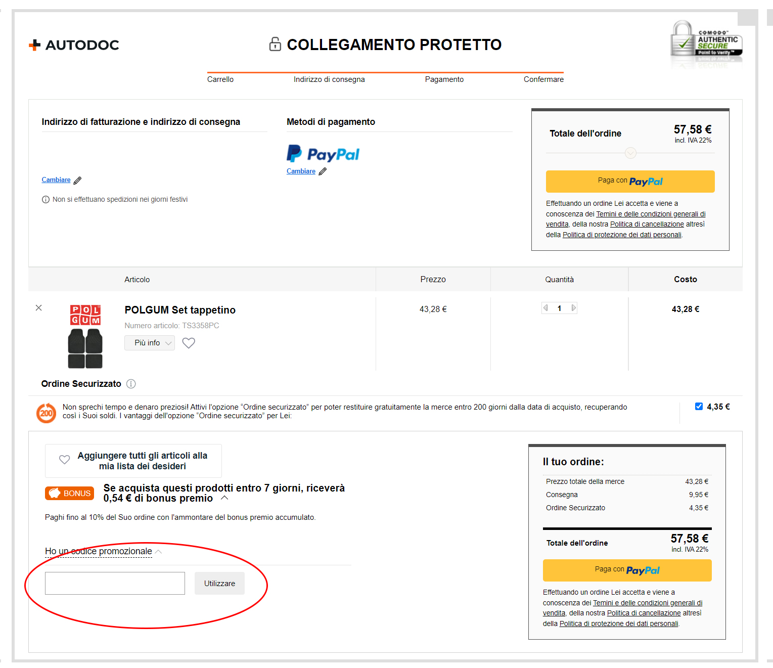 Codice sconto Autodoc