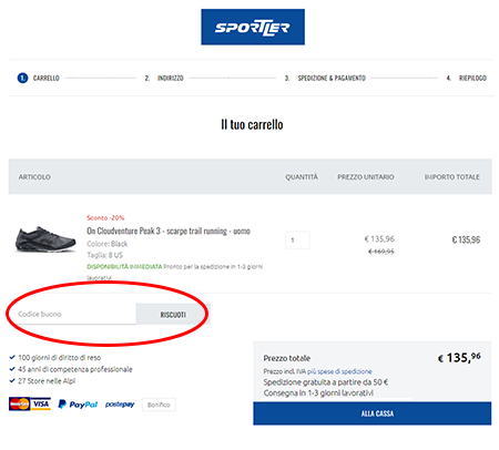 Dove inserire il codice sconto Sportler