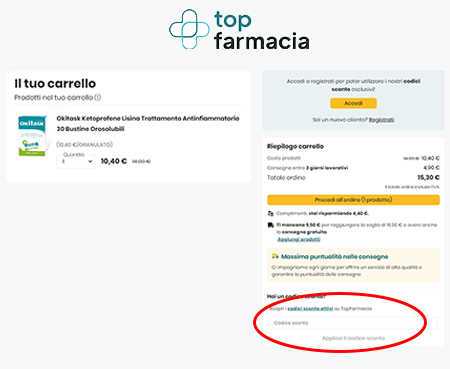 Dove inserire il codice sconto Top Farmacia