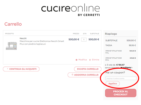 Inserire il codice sconto Cucire Online