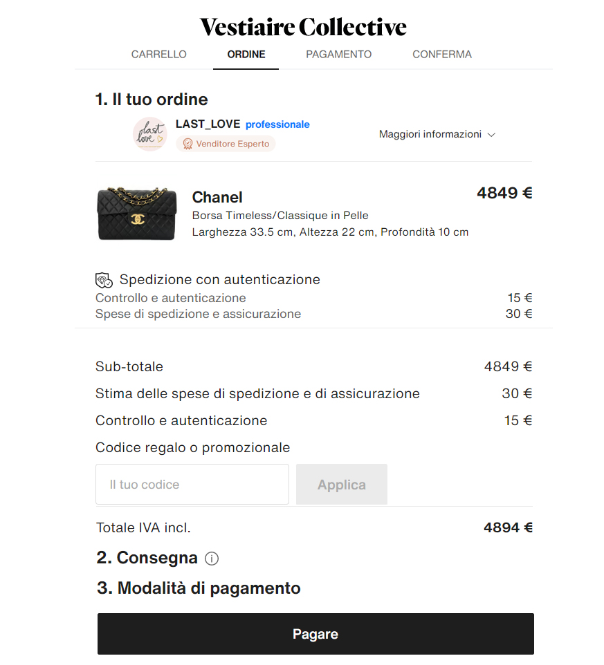 Dove inserire il codice sconto Vestiaire Collective