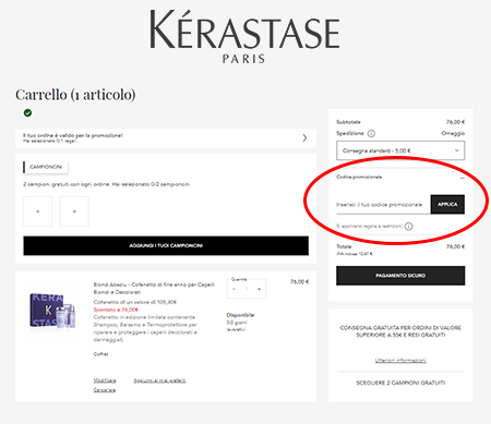 Dove inserire il codice sconto Kerastase