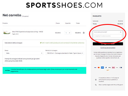 Dove inserire il codice sconto SportsShoes