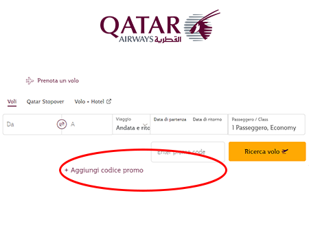 Dove inserire il codice sconto Qatar Airways