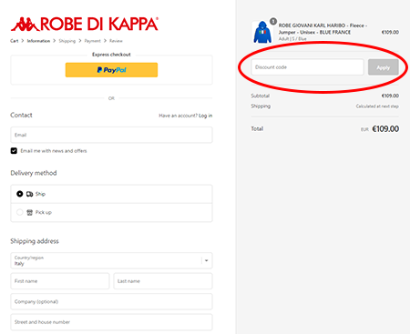 Dove inserire il codice sconto Robe di Kappa