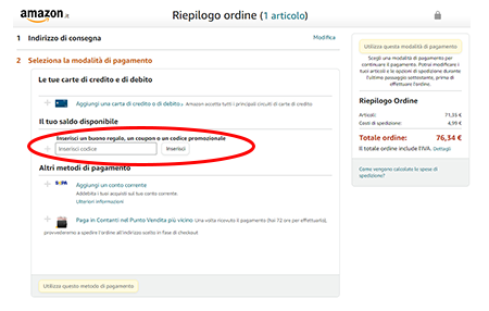 Dove inserire il codice promozionale Amazon?