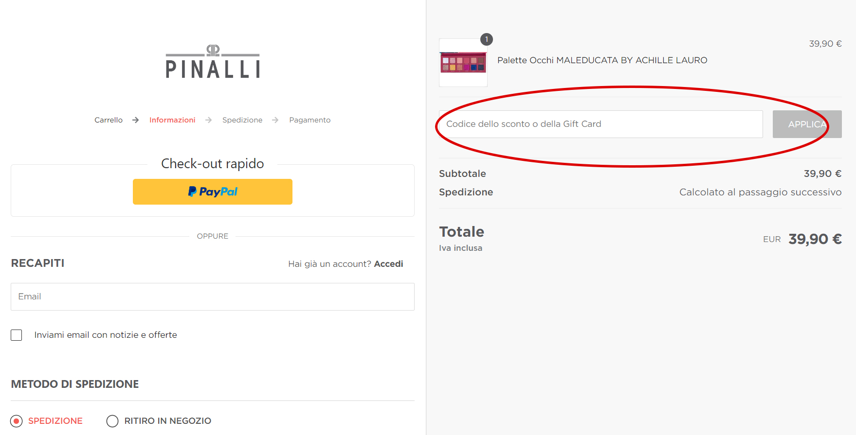 codice sconto Pinalli