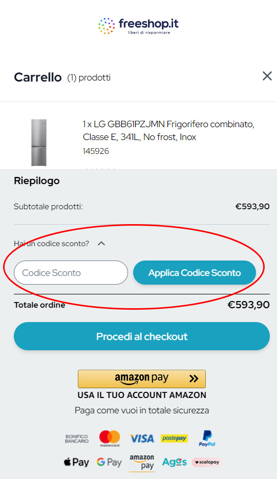 come inserire il codice sconto Freeshop