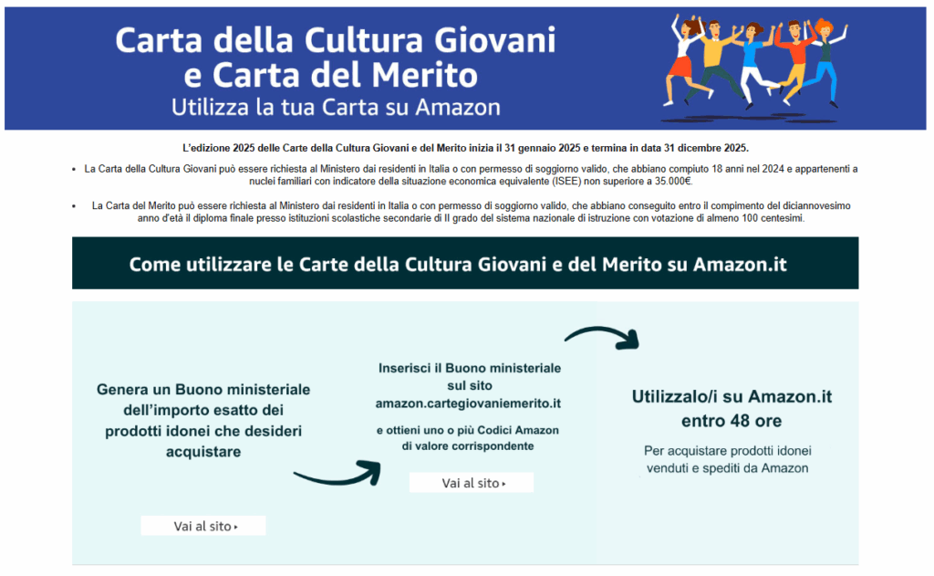 Bonus Cultura Amazon - come usare la Carta del Merito e la Carta Cultura 2025 su Amazon