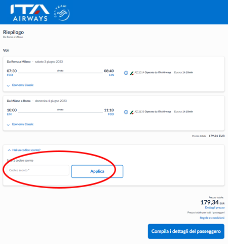 codice promozionale ITA Airways Come utilizzare un codice sconto ITA Airways