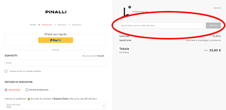 codice sconto Pinalli Dove inserire il codice sconto Pinalli