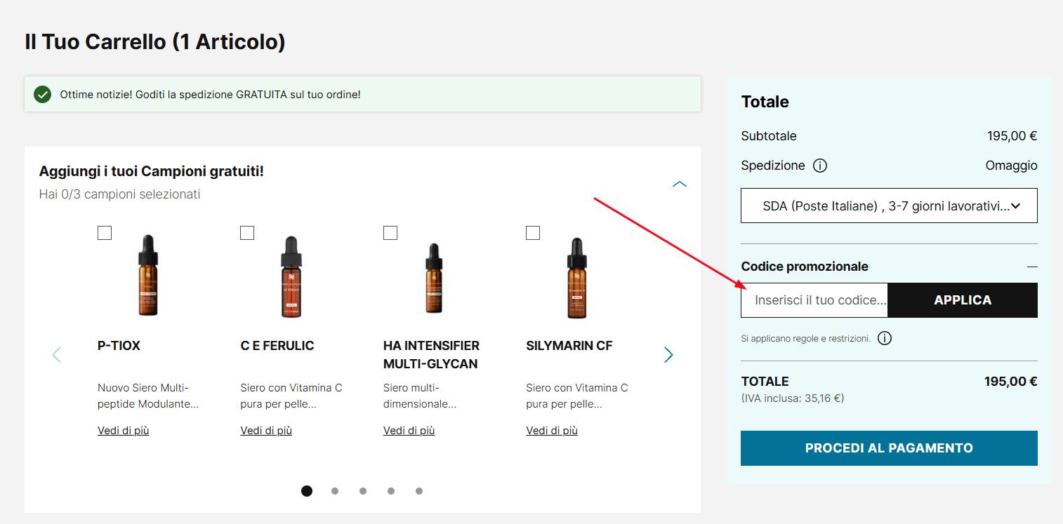 codice promozionale SkinCeuticsl dove inserire il codice sconto SkinCeuticals