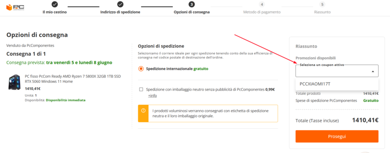 coupon PcComponentes Dove inserire un codice sconto PcComponentes