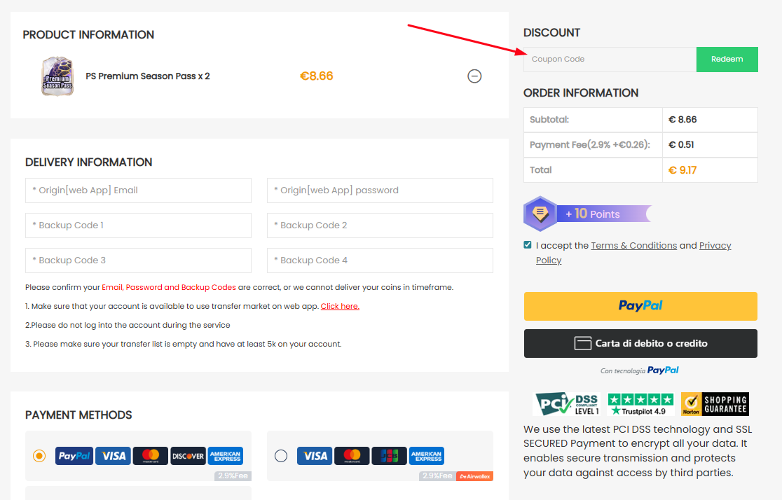 Come utilizzare un codice sconto M8X ex Fifa Coin