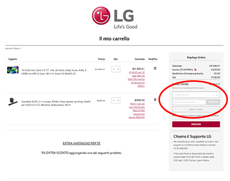 Coupon LG Italia Dove inserire il codice sconto LG