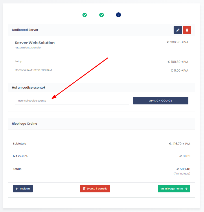 dove inserire il codice sconto Netsons