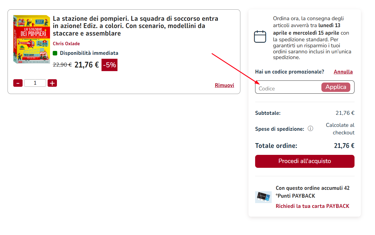 dove inserire un codice sconto Mondadori store