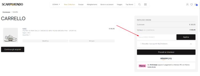 codice promo Scarpamondo dove inserire il codice sconto Scarpamondo