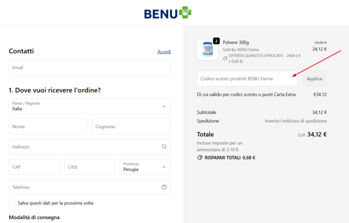 coupon BENU Farma dove inserire il codice sconto BENU Farma