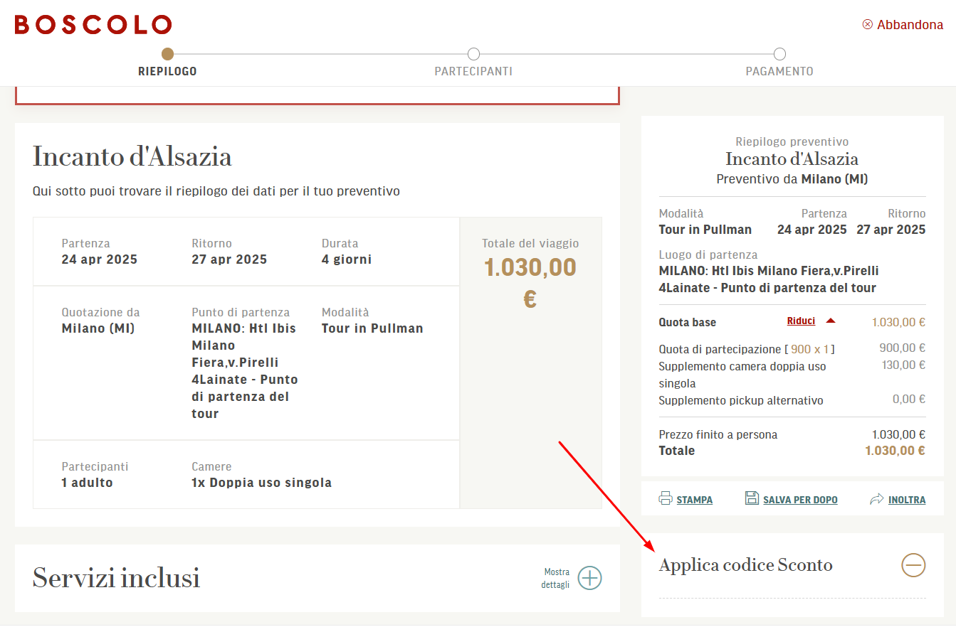 Dove inserire il codice sconto Boscolo