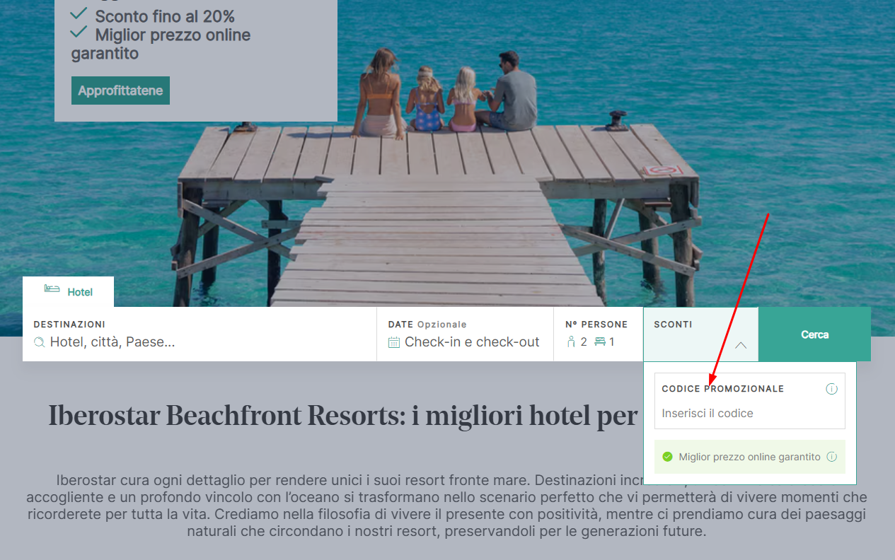 Dove inserire il codice sconto Iberostar