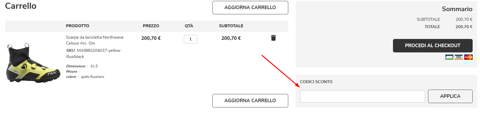 Dove inserire il codice sconto Velo Store