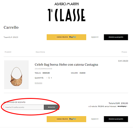 codice sconto Alviero Martini Dove inserire il codice sconto Alviero Martini