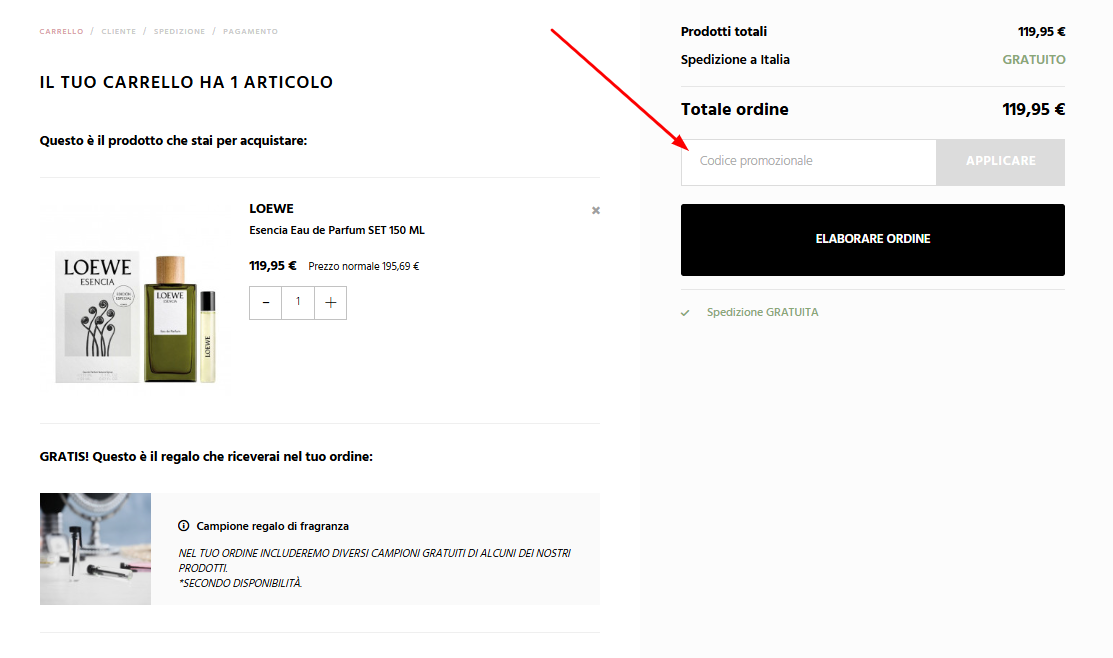 codice sconto Sabina Dove inserire il codice sconto Sabina
