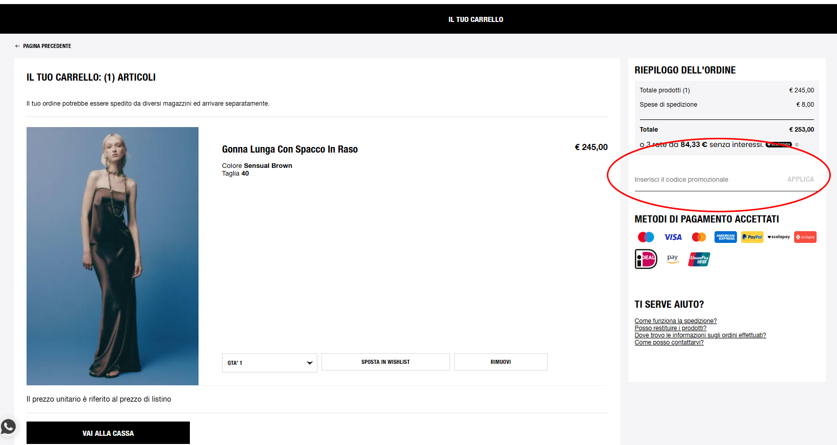 Dove inserire il codice sconto Patrizia Pepe