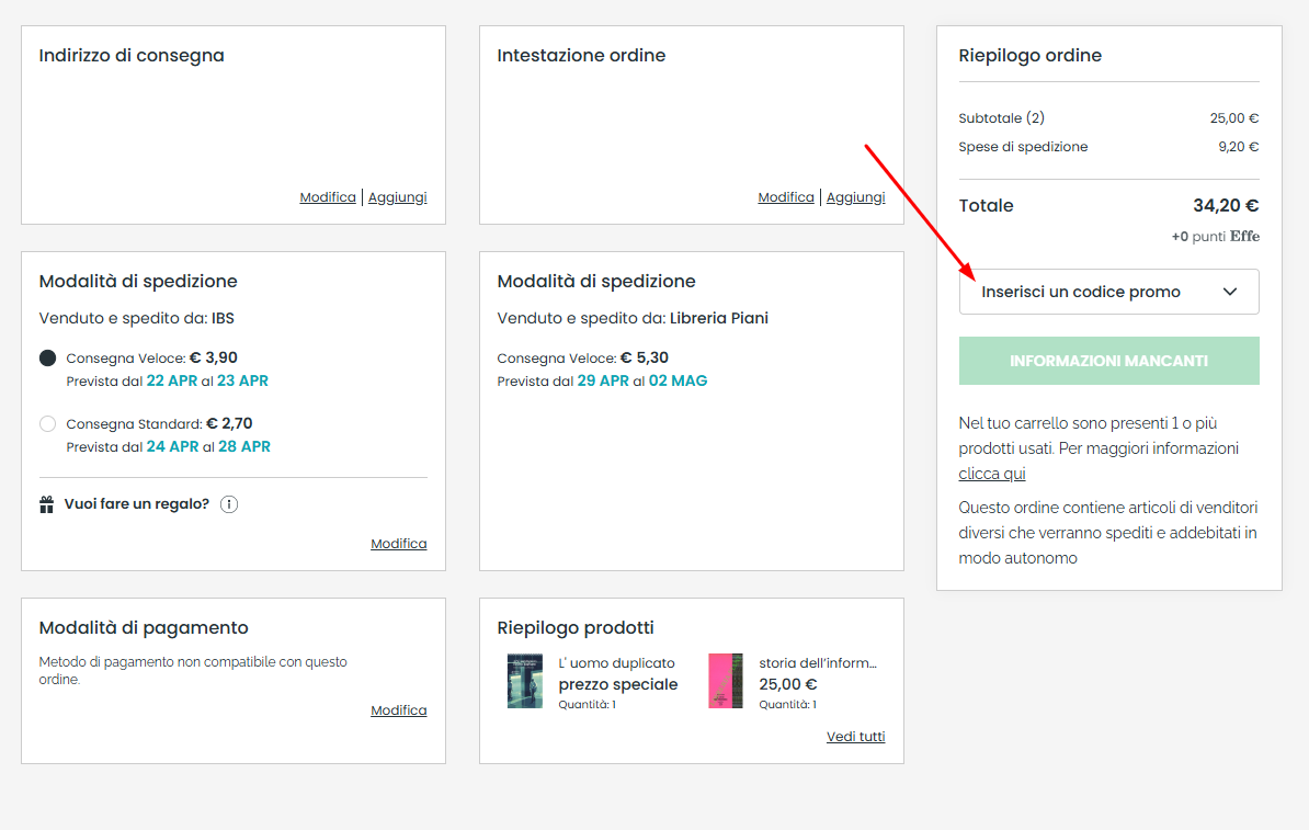 Dove inserire il codice sconto IBS