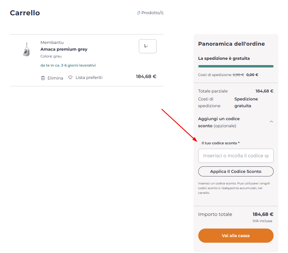 Dove inserire il codice sconto Babymarkt