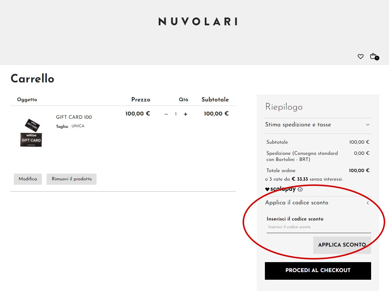 Dove inserire il codice sconto Nuvolari codice sconto Nuvolari