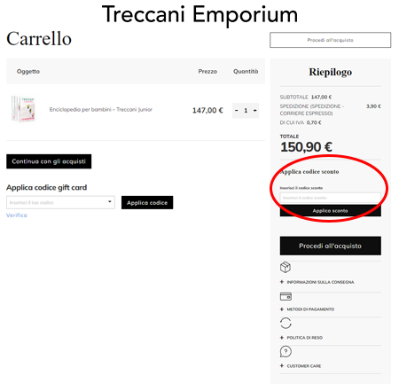 Dove inserire un codice sconto Treccani