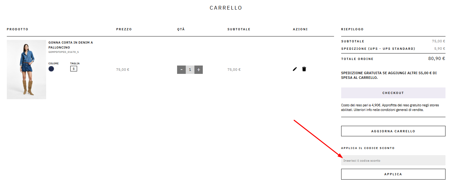 Dove inserire il codice sconto Please