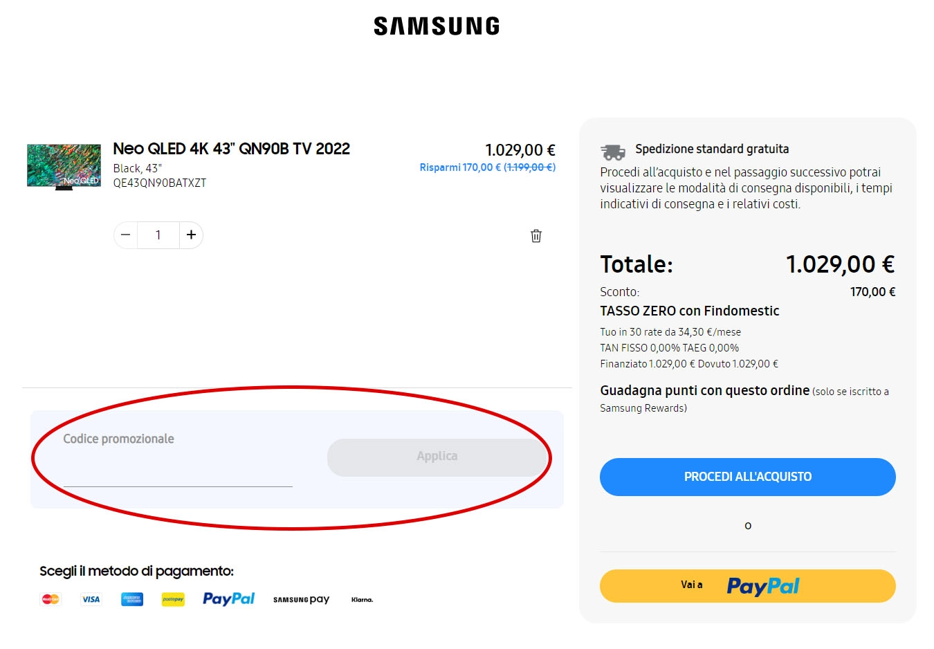 inserire il codice promozionale Samsung codice promozionale Samsung