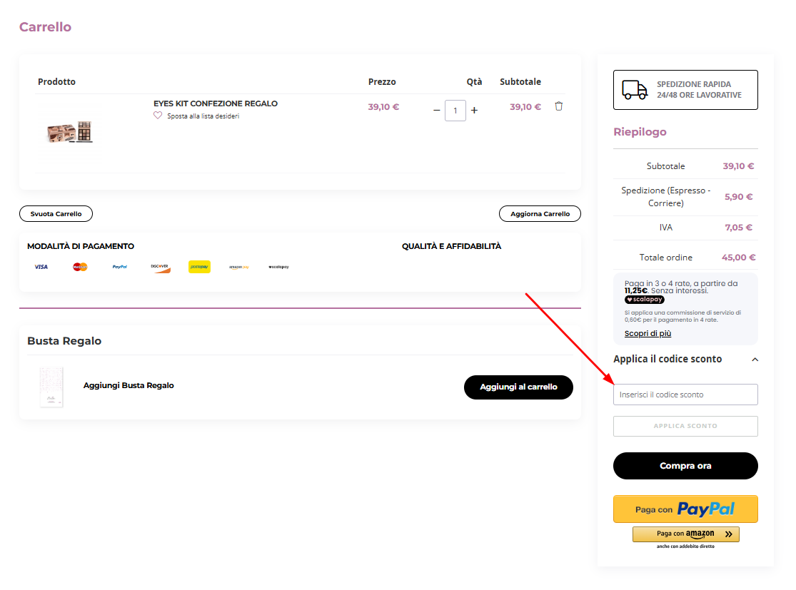 Dove inserire il codice sconto Marisa Profumerie