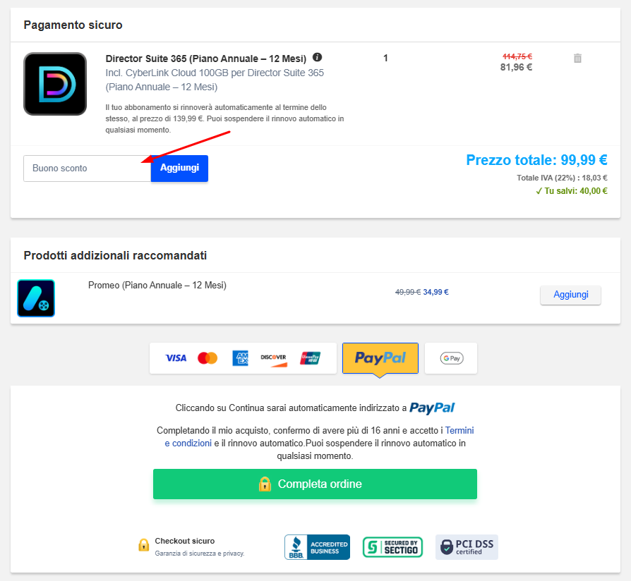 Dove inserire il codice sconto Cyberlink