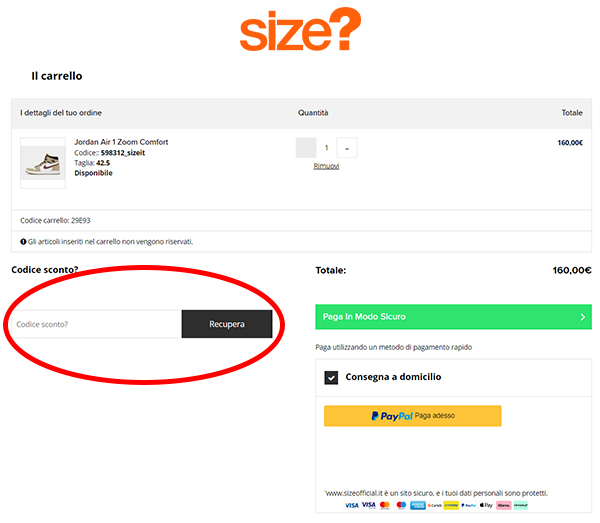 Dove inserire il codice sconto Size? codice sconto Size?